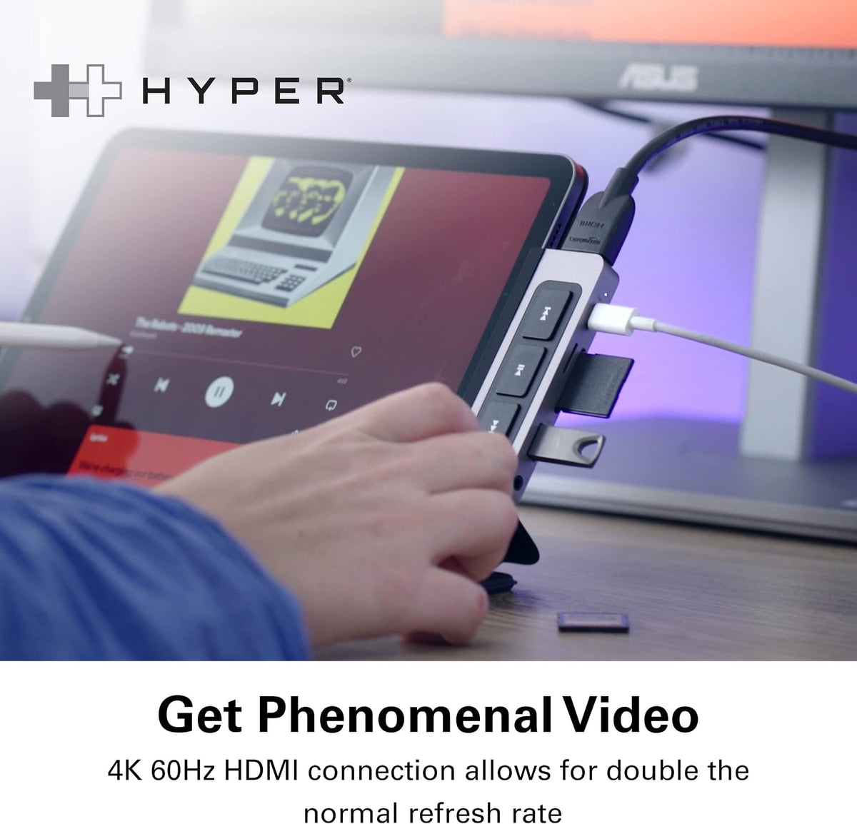 HyperDrive 6-in-1 USB-C Hub with Media Controls for iPad and other USB-C devices