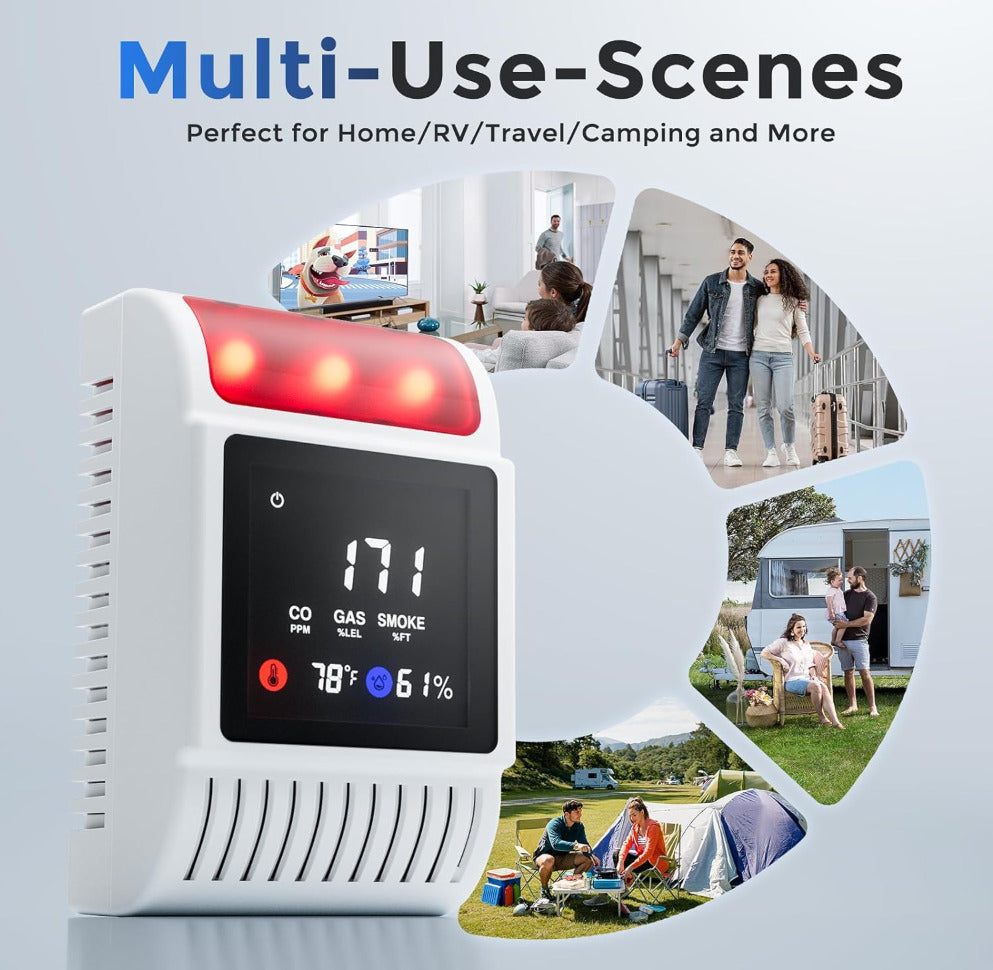 HAKOL 6-in-1 Carbon Monoxide, Smoke & Natural Gas Detector with Battery Backup