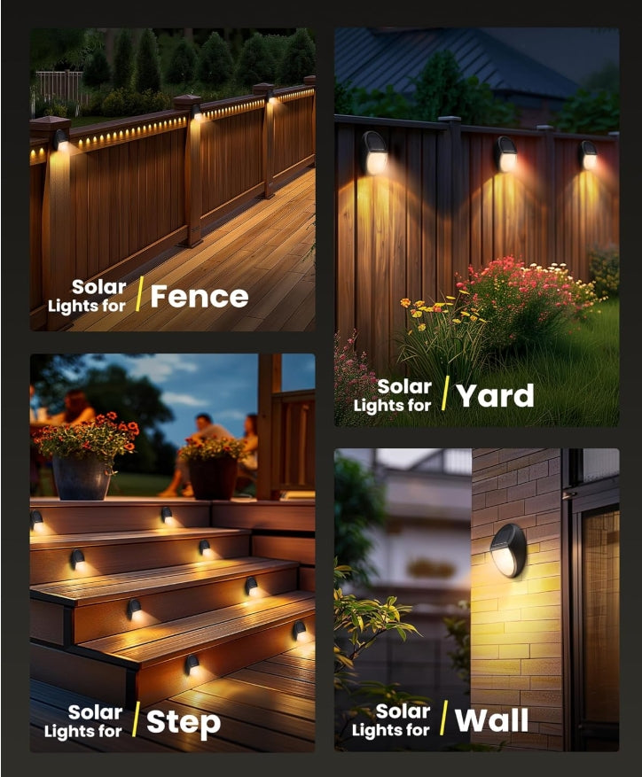 8-Pack Solar Fence Lights, IP68 Waterproof, White Light for Deck, Yard, Garden