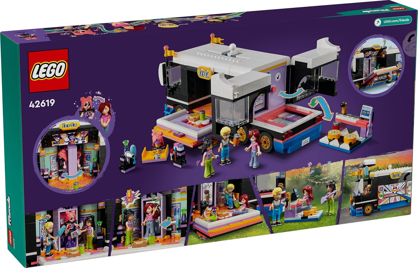 LEGO Friends Pop Star Tourbus Vehicle Building Kit, Social-Emotional Toys with Bus and 4 Dolls, Gift for Kids, Girls and Boys 8 Years and Up 42619