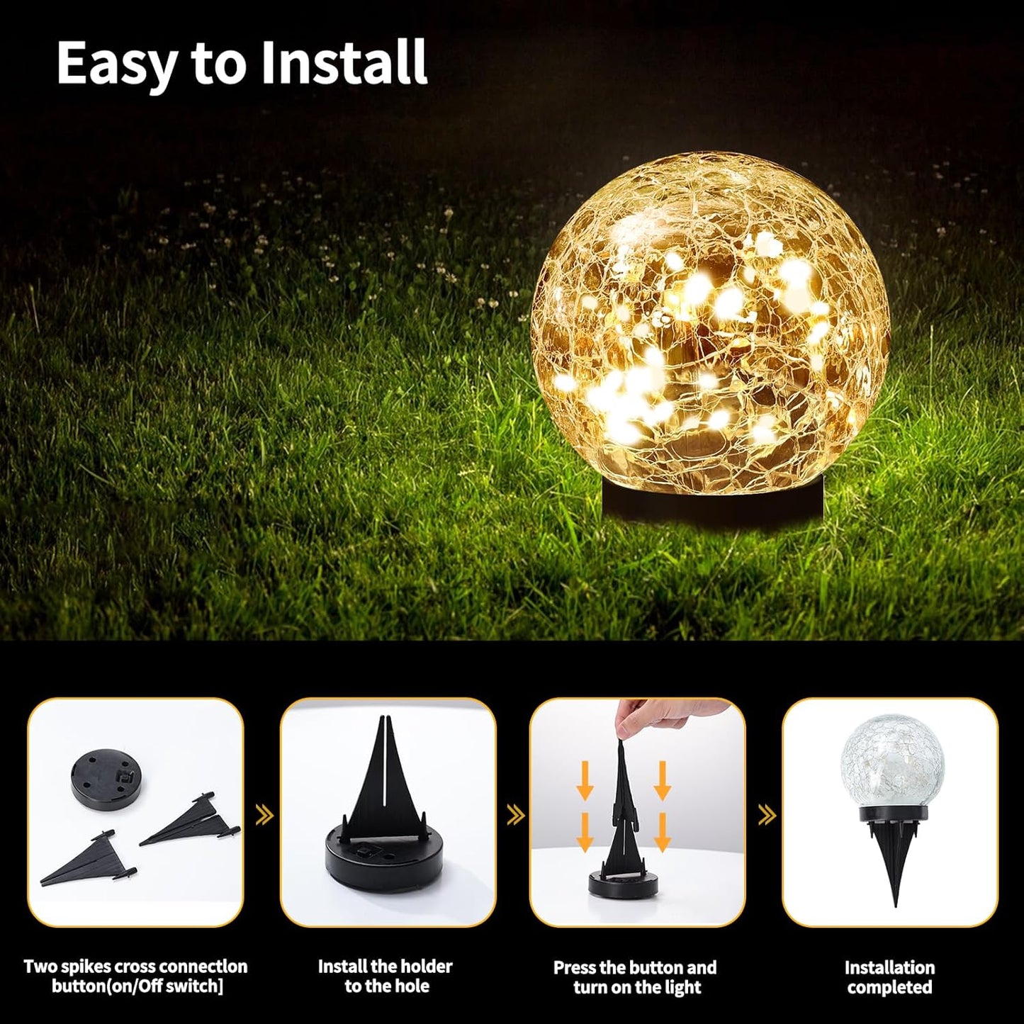 2 Pack Solar Globe Lights Outdoor Waterproof-Solar Balls