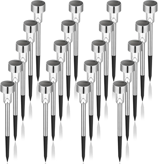 20 Pack, Stainless Steel LED Solar Garden Lights for Patio