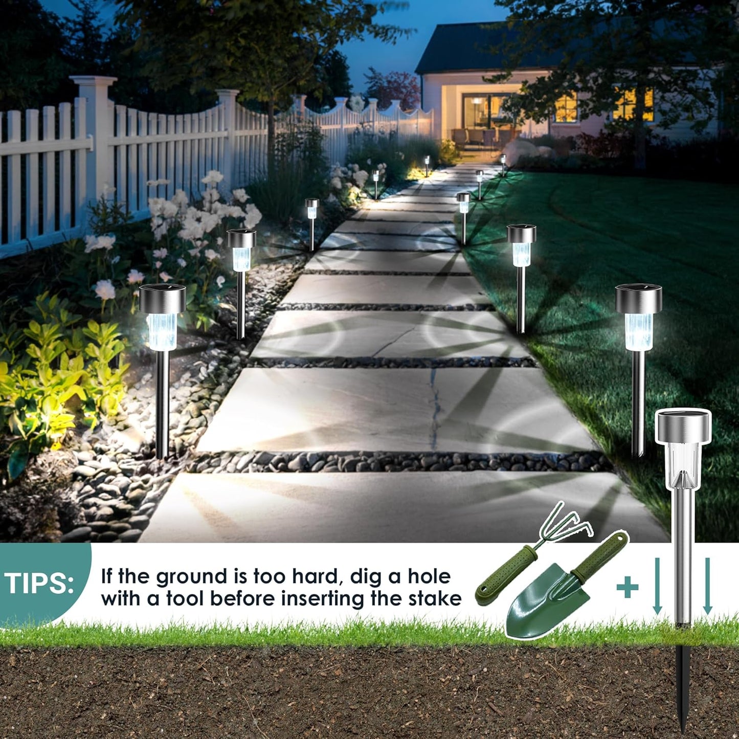 20 Pack, Stainless Steel LED Solar Garden Lights for Patio