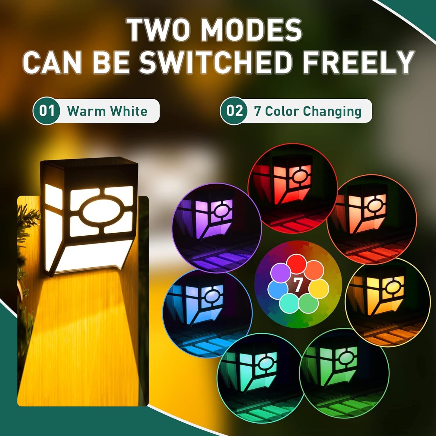 8 Pack Solar Lights – 2 Modes LED (White and Color Changing) – For Fences, Decks & Stairs