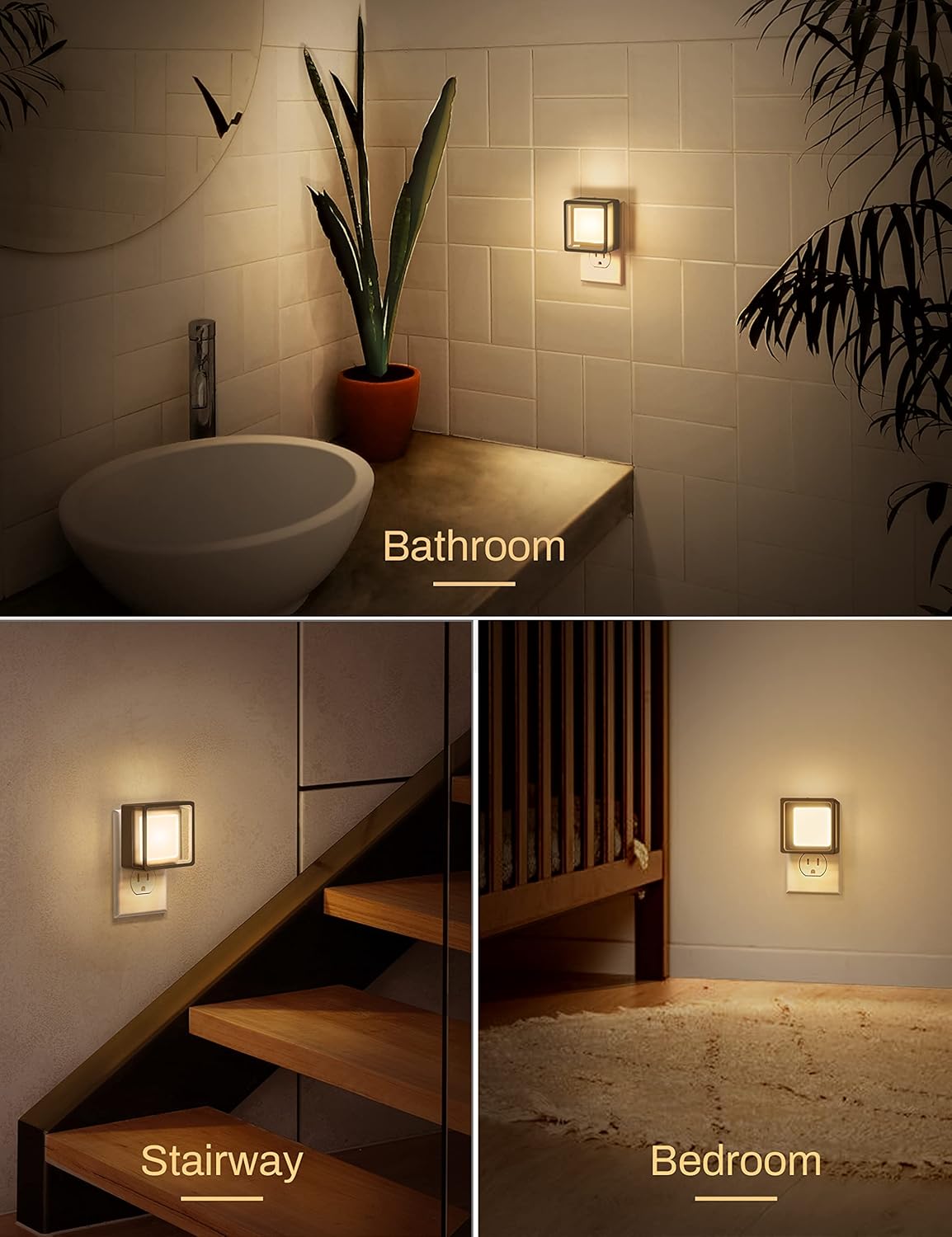 LED Night Light [2 Pack] with Dusk-to-Dawn Sensor, Dimmable, Adjustable Brightness