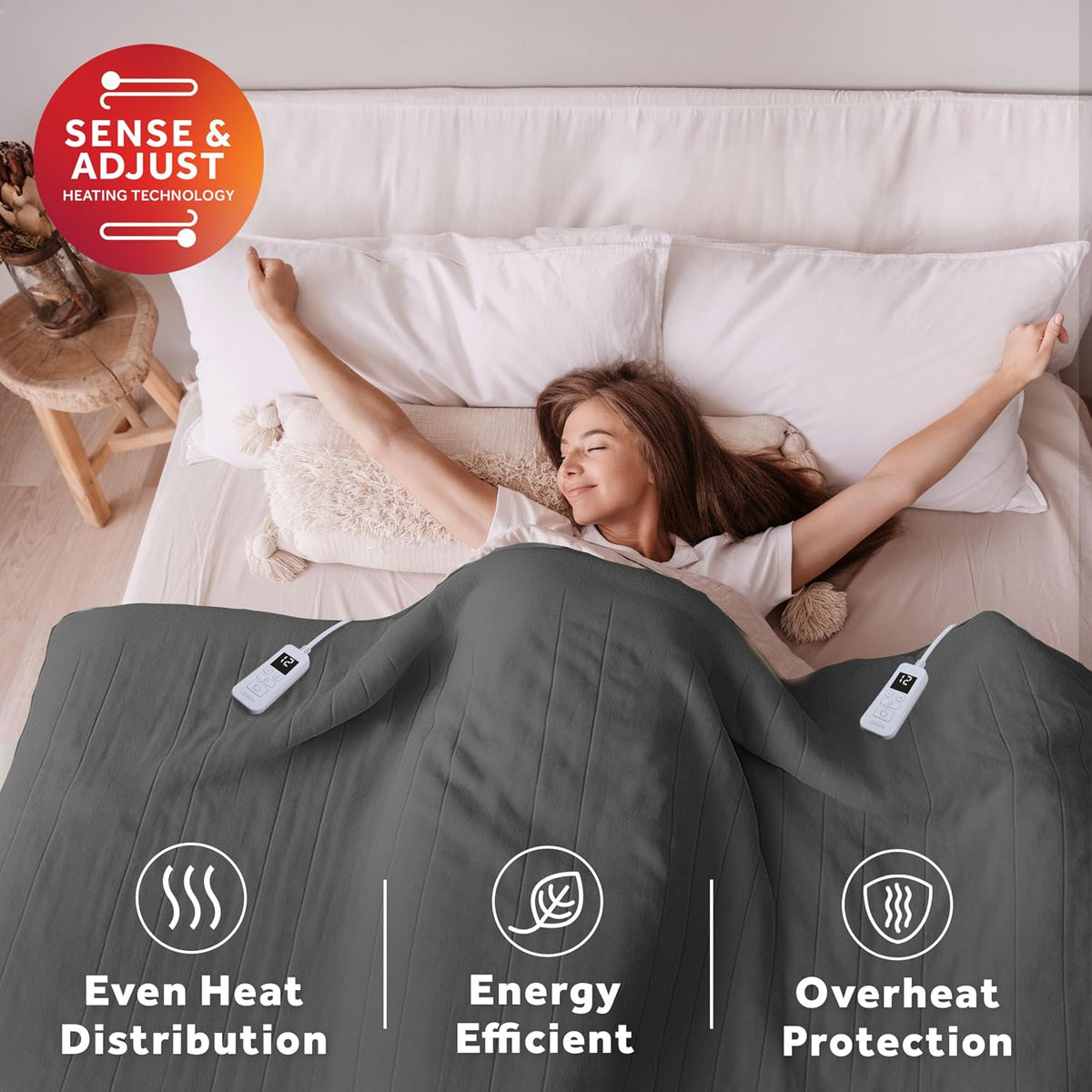 Sunbeam Royal Posh Velvet Heated Electric Blanket Queen Size, 90" x 84", 12 Heat Settings, 12-Hour Selectable Auto Shut-Off, Fast Heating