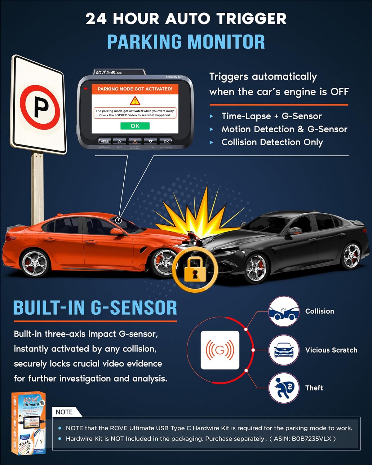 OVE R2-4K DUAL Dash Cam Front and Rear, STARVIS 2 Sensor, FREE 128GB Card Included
