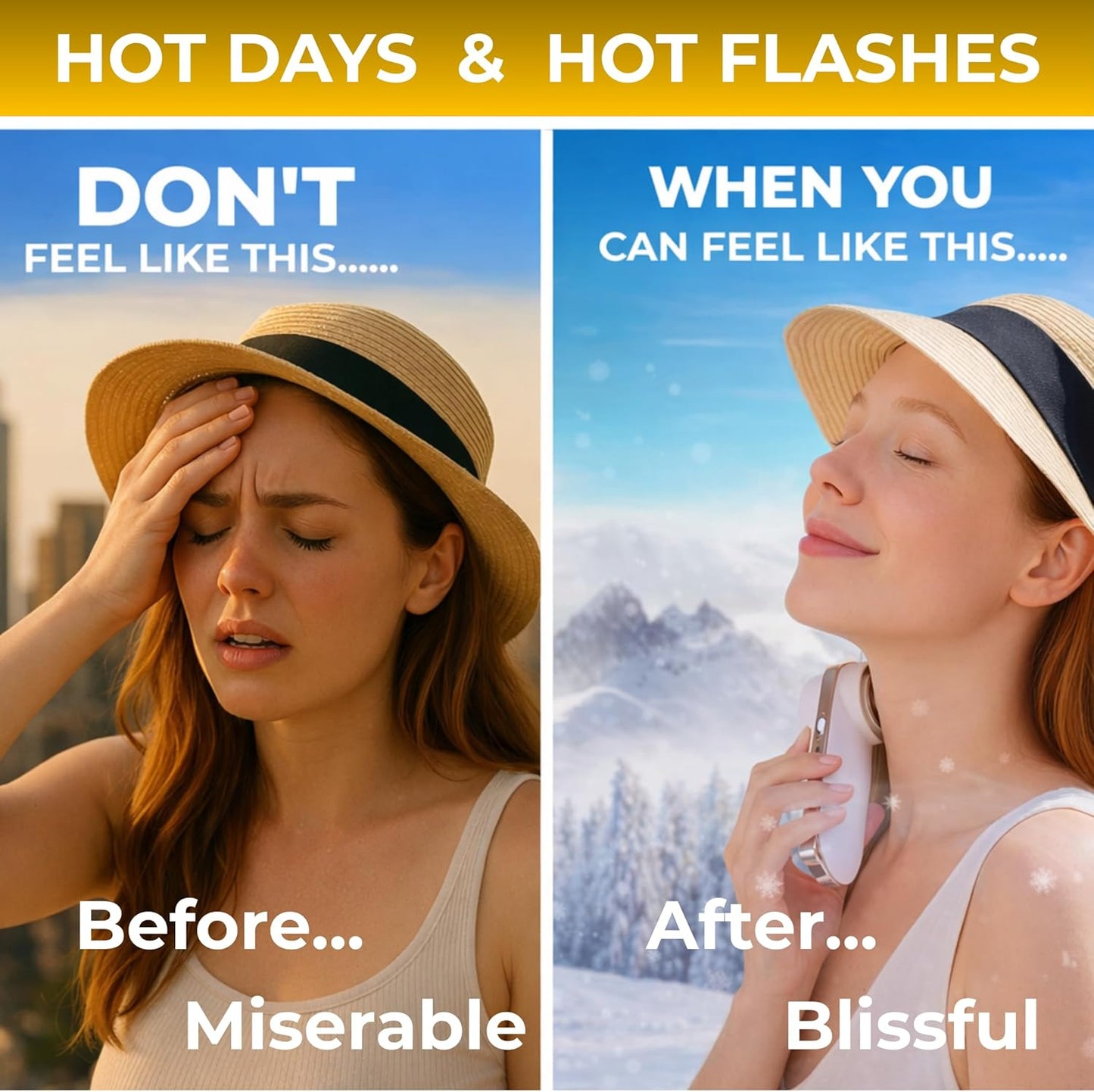 Hot Flashes Instant Cooling. Device Cools You 2 Ways- Icy Cold Contact Disc for Skin Or 100-Speed Mini Fan for Wind - Small, Portable, Stylish, Rechargeable Gift-Blue