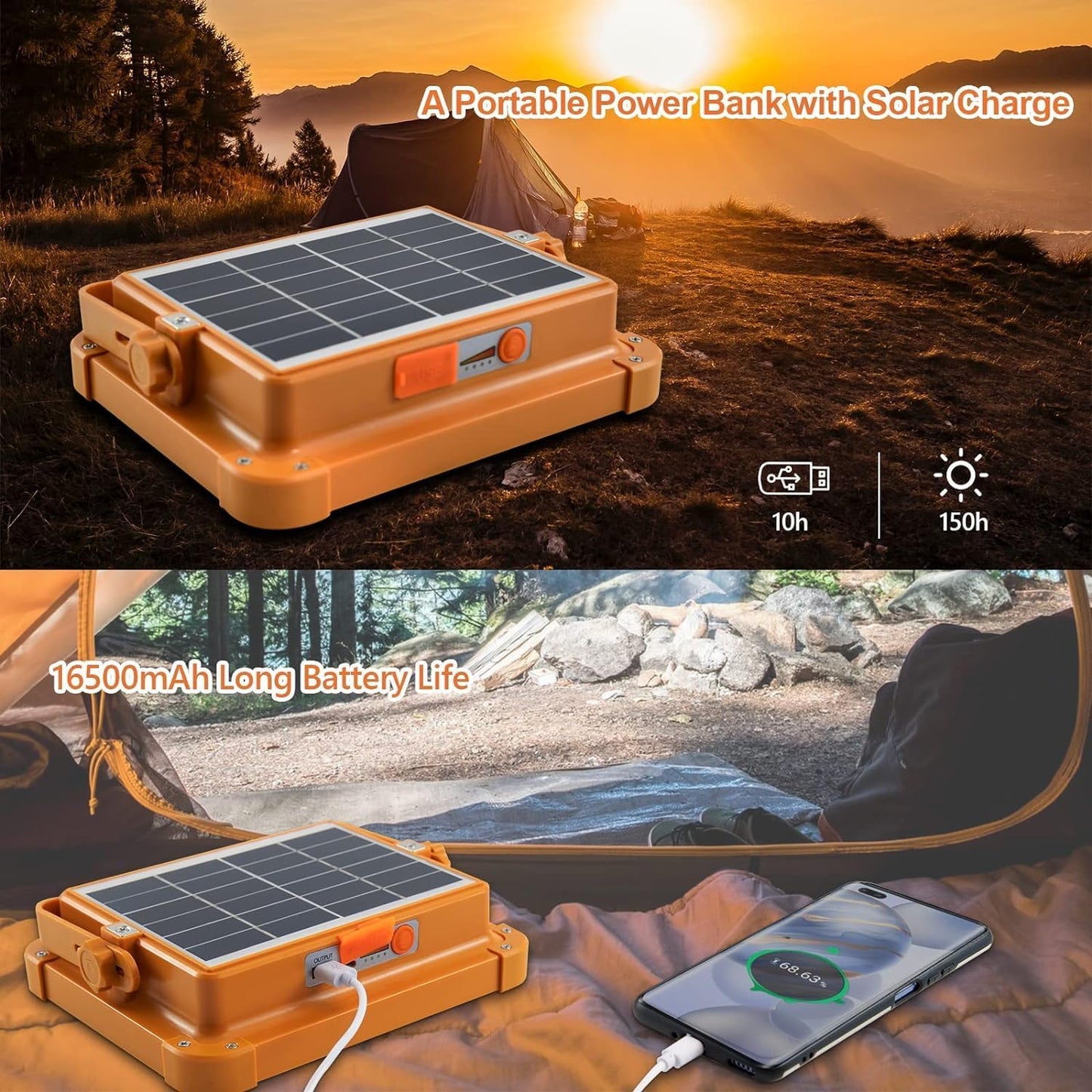 2 Pack Portable LED Solar Light 100W 16500mAh 10000 LM