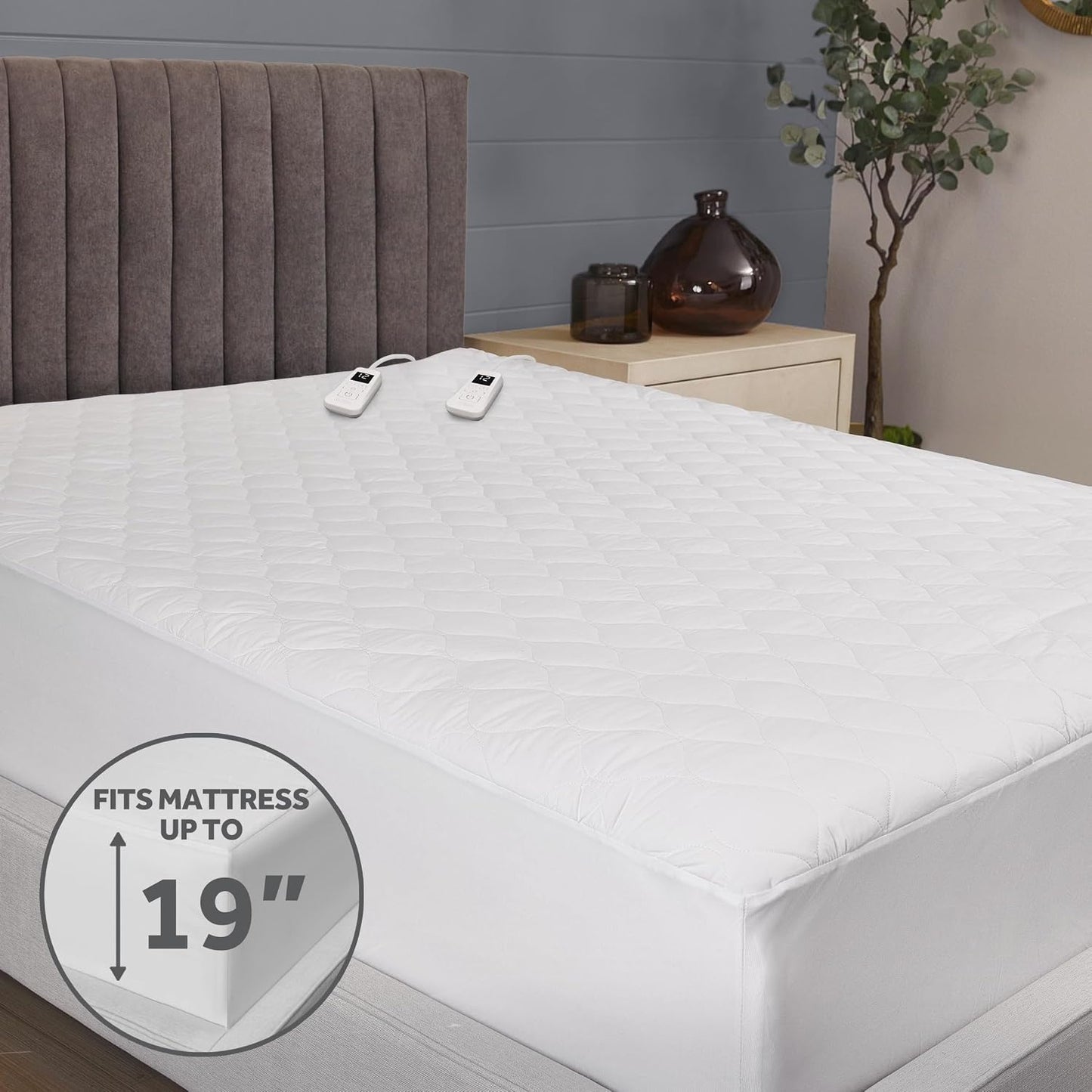 Sunbeam Electric Premium Water Resistant Restful Quilted Heated Mattress Pad, 12 Heat Settings, 12-Hour Selectable Auto Shut-Off, Fast Heating, Cozy Warming Bed, Queen, 60" x 80"