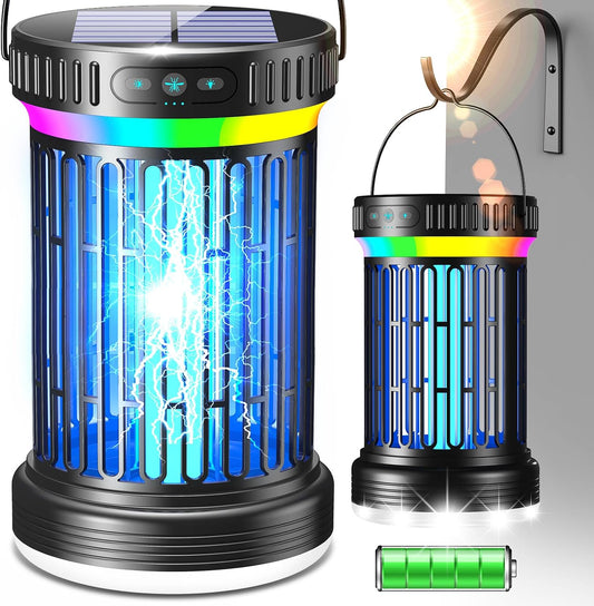 Solar Bug Zapper & LED Camping Lantern – Rechargeable Mosquito Killer with UV Light, Hanging Hook, Solar Charging & Portable Outdoor Light