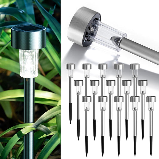 16 Pack Stainless Steel LED Solar Garden Lights