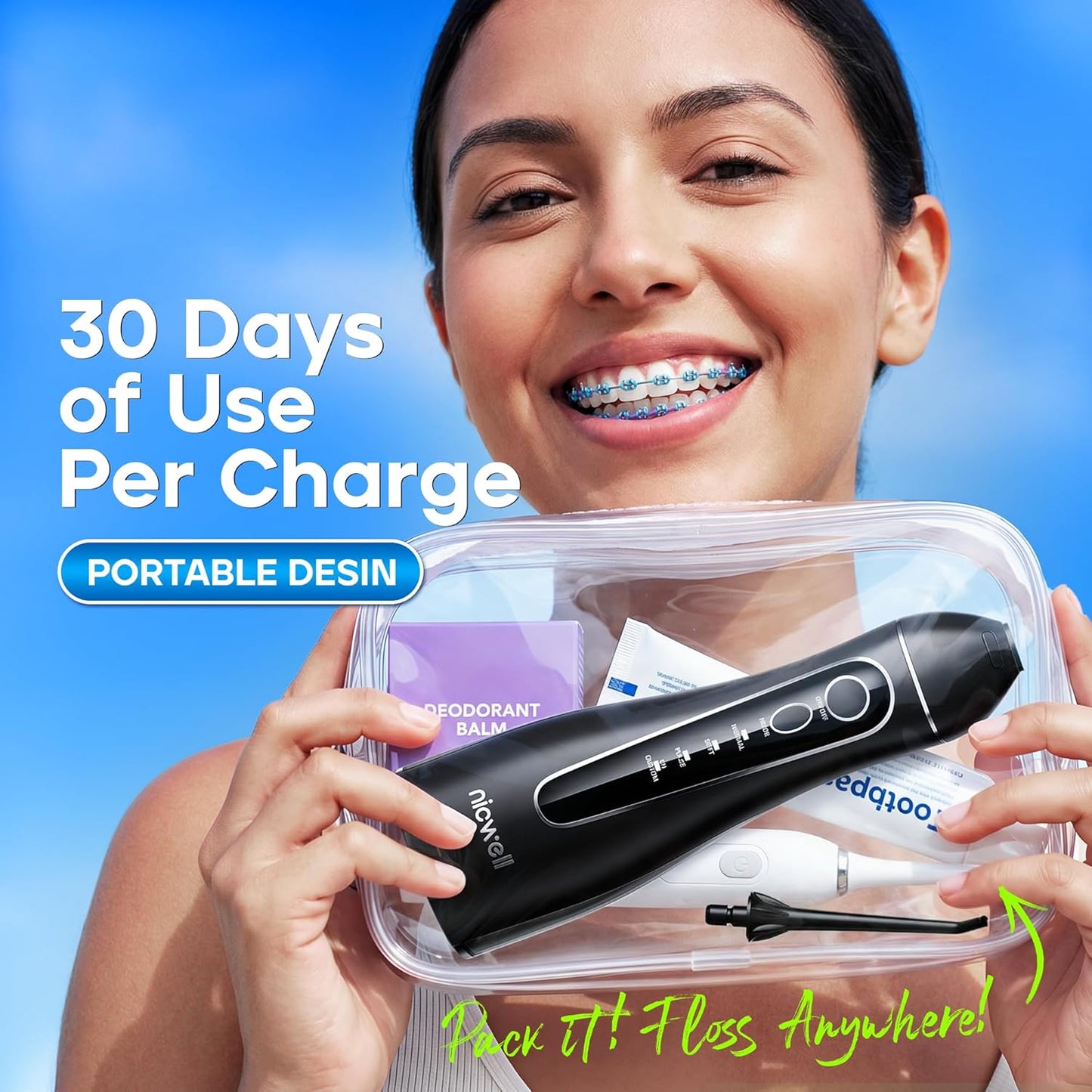 Nicwell Cordless Water Dental Flosser – Portable IPX7 Oral Irrigator with 4 Modes & 11 Levels