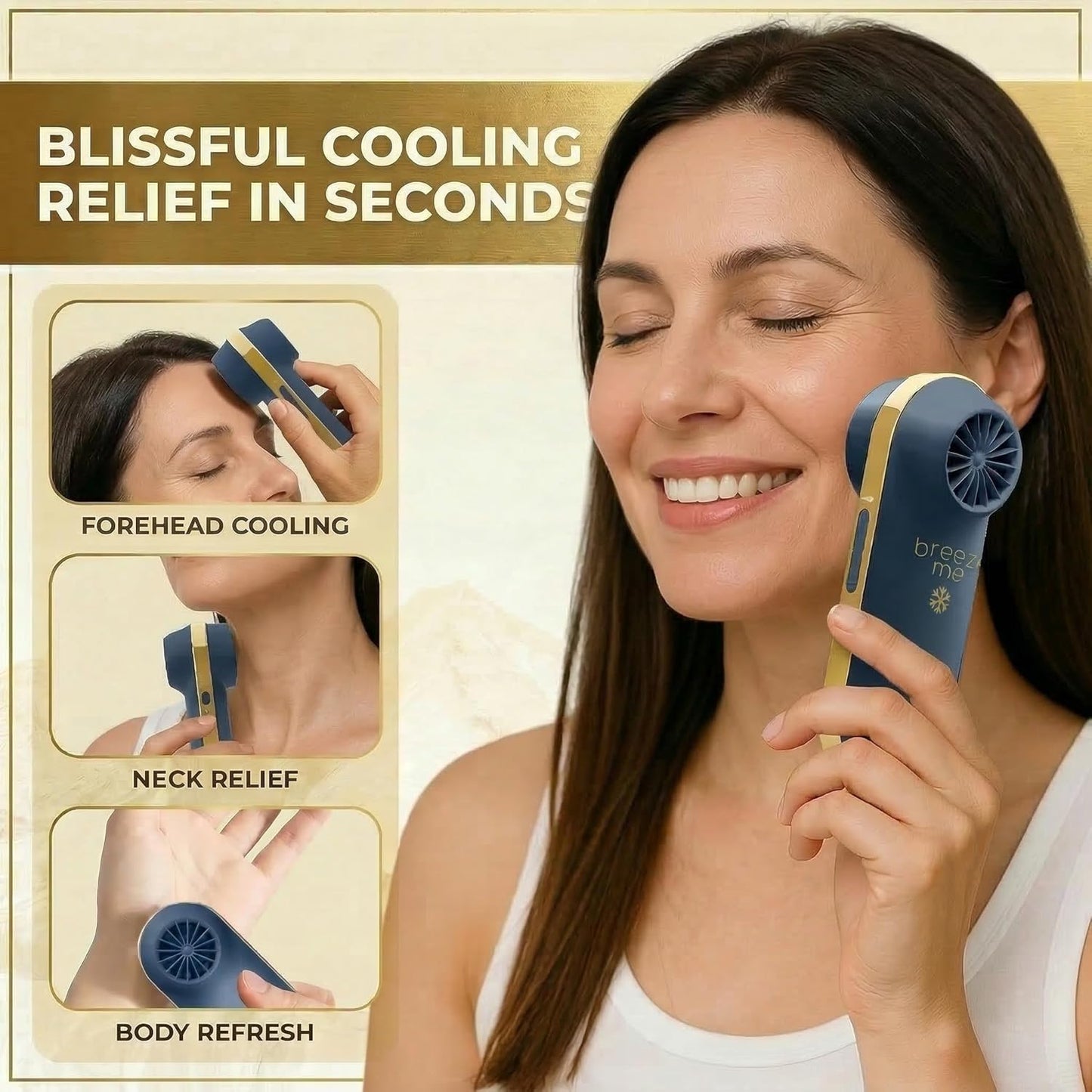 Hot Flashes Instant Cooling. Device Cools You 2 Ways- Icy Cold Contact Disc for Skin Or 100-Speed Mini Fan for Wind - Small, Portable, Stylish, Rechargeable Gift-Blue