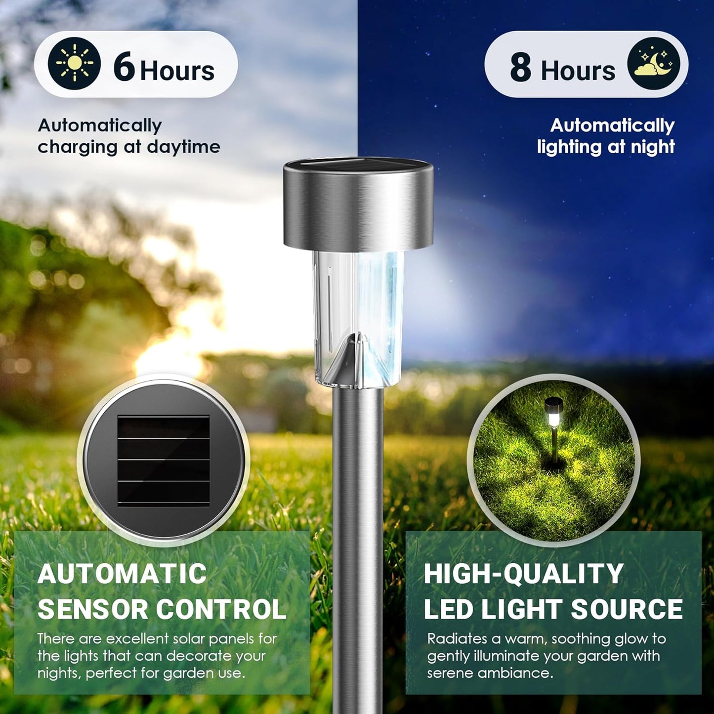 20 Pack, Stainless Steel LED Solar Garden Lights for Patio