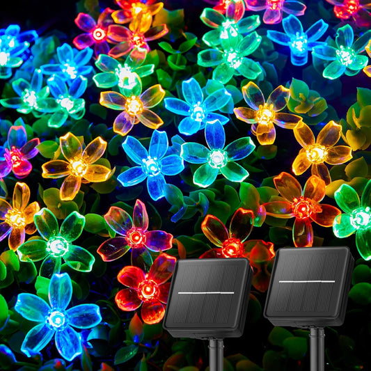 2 Pack Total 52FT 120 LED Flower Solar String Lights Outdoor Waterproof Fairy Lights