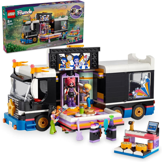 LEGO Friends Pop Star Tourbus Vehicle Building Kit, Social-Emotional Toys with Bus and 4 Dolls, Gift for Kids, Girls and Boys 8 Years and Up 42619