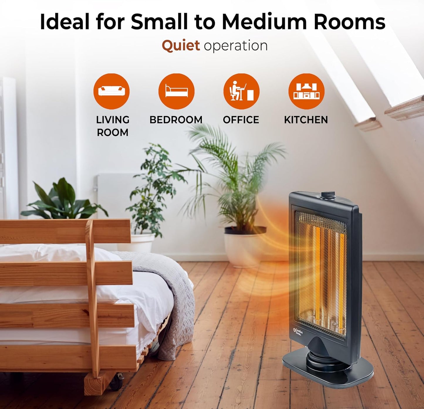 Comfort Zone Oscillating Portable Space Heater, Flat Panel, Halogen, Infrared, Electric, Adjustable Tilt, Overheat Sensor, Stay-Cool, & Tip-Over Switch, Ideal for Home, Bedroom, & Office, 800W, CZHTV9