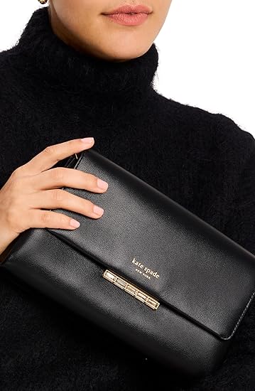kate spade new york Grace Embellished Lock Leather Clutch, Black