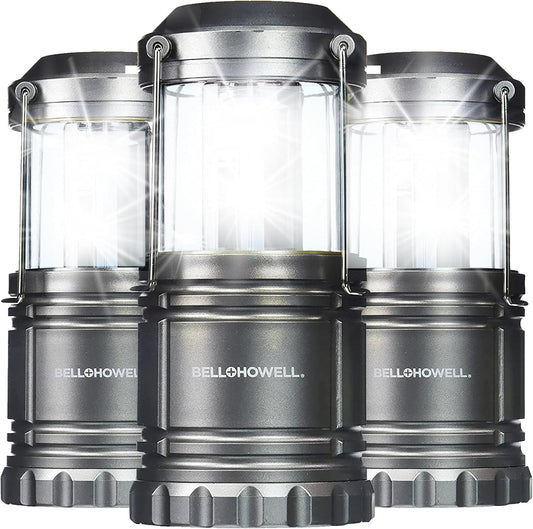 Bell+Howell 3 Pk Multipurpose Camping Lanterns for Power Outage, Emergency Home Failure, Collapsible, Battery Powered, Extremely Bright LED Lights, Lightweight & Easy to Carry, Waterproof IP65