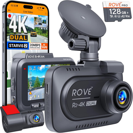 OVE R2-4K DUAL Dash Cam Front and Rear, STARVIS 2 Sensor, FREE 128GB Card Included