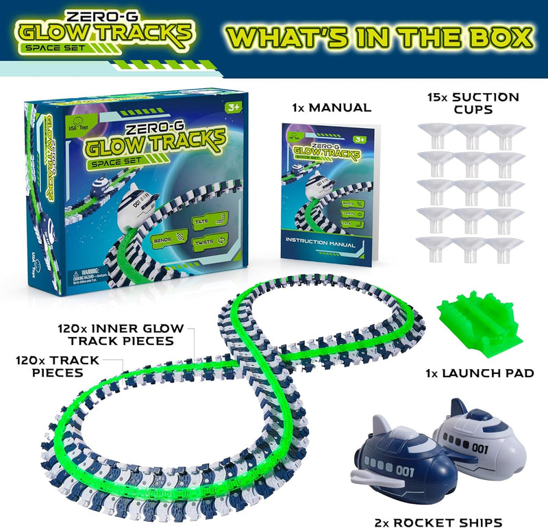 USA Toyz Zero G Space Glow Race Track for Kids- 258pc