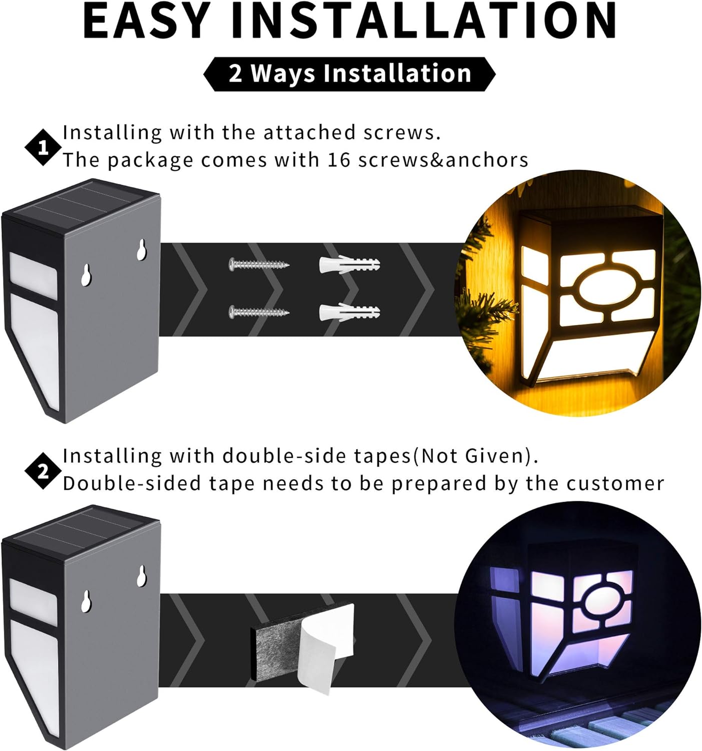 8 Pack Solar Lights – 2 Modes LED (White and Color Changing) – For Fences, Decks & Stairs