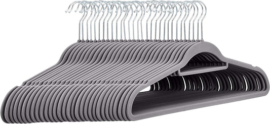 Amazon Basics Velvet Suit Hangers with Tie Hanger, Dark Grey (30-Pack)