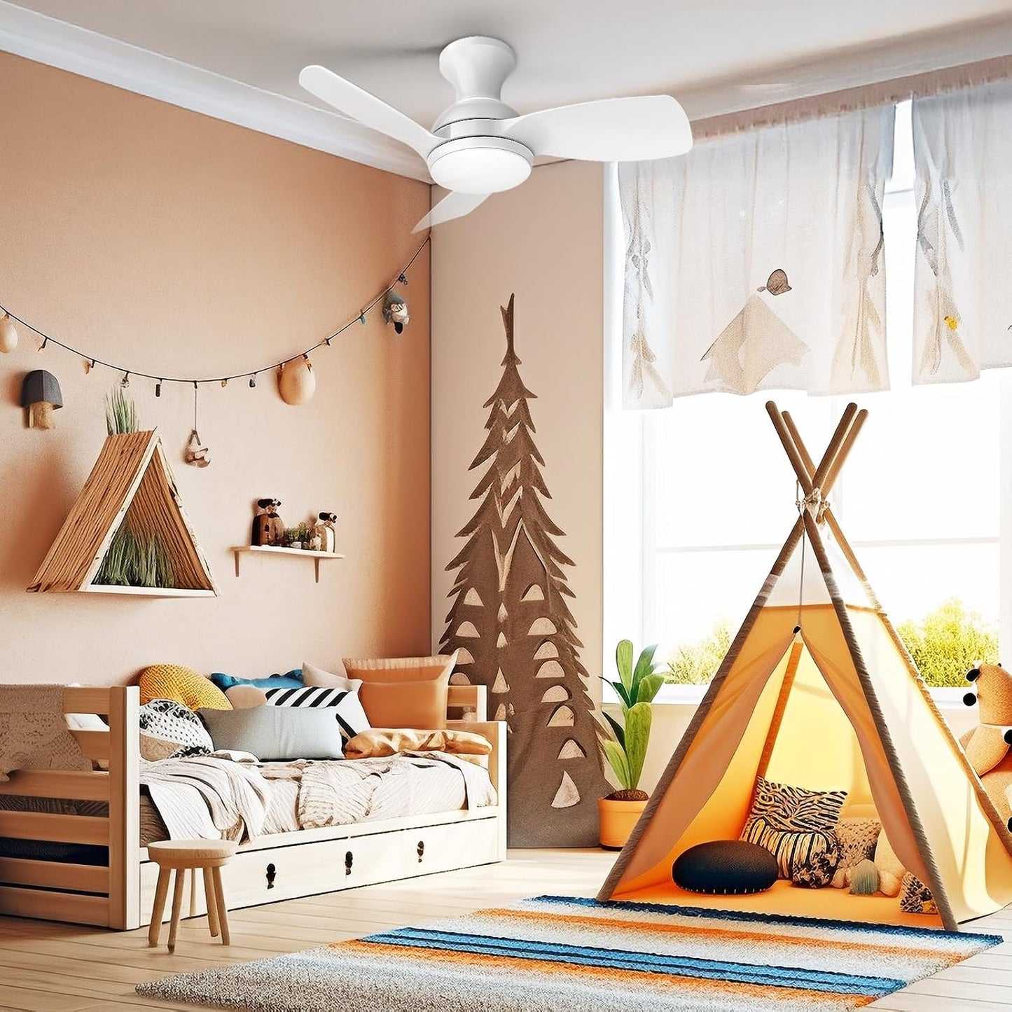 Consciot Ceiling Fan With Lights 30 Inch, Kids Ceiling Fan White Modern, Flush Mount, Reversible Quiet DC Motor, 6 Speed, Dimmable, Kitchen Bedroom Patio