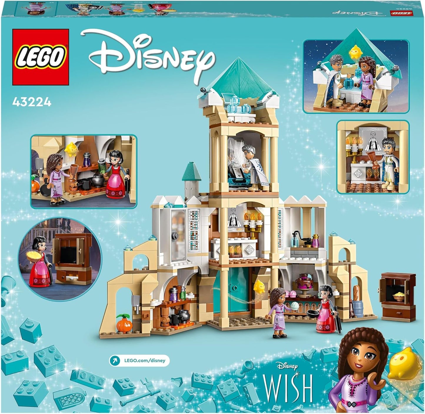 LEGO 43224 Disney Princess König Magnificent Schloss, 4 Stages, 4 Characters