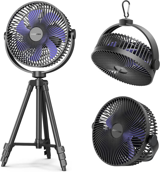 8" Portable Camping Fan, 10000mAh Rechargeable Tripod Fan with Tent Hook