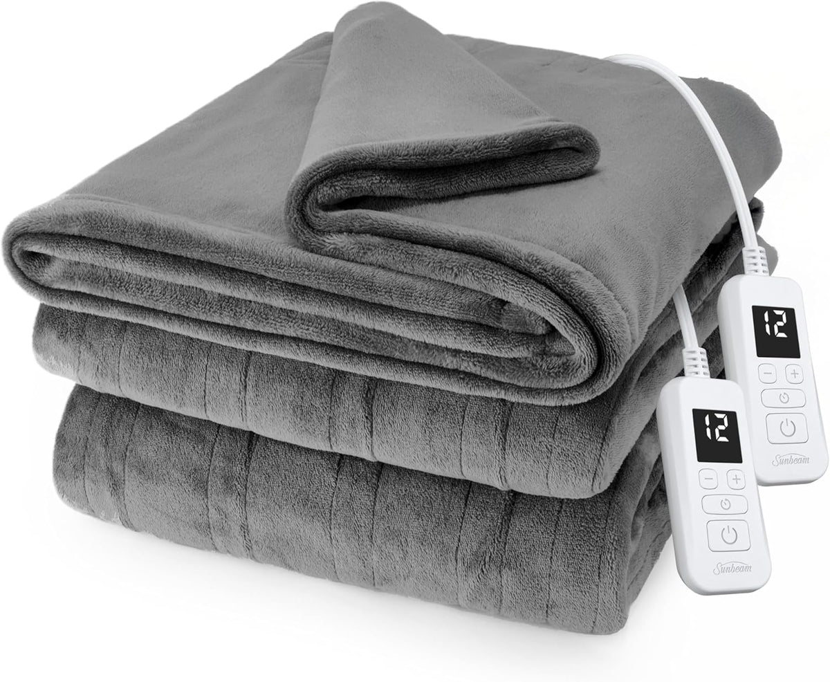 Sunbeam Royal Posh Velvet Heated Electric Blanket Queen Size, 90" x 84", 12 Heat Settings, 12-Hour Selectable Auto Shut-Off, Fast Heating
