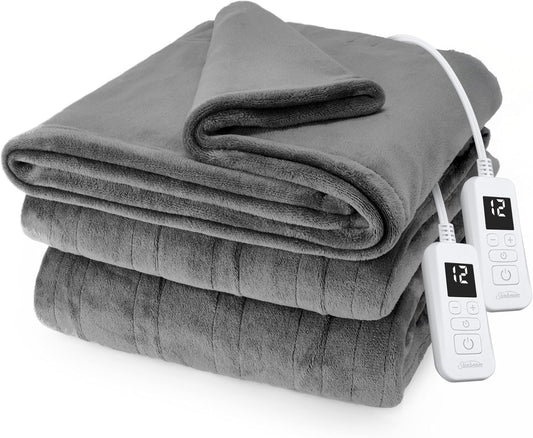 Sunbeam Royal Posh Velvet Heated Electric Blanket Queen Size, 90" x 84", 12 Heat Settings, 12-Hour Selectable Auto Shut-Off, Fast Heating