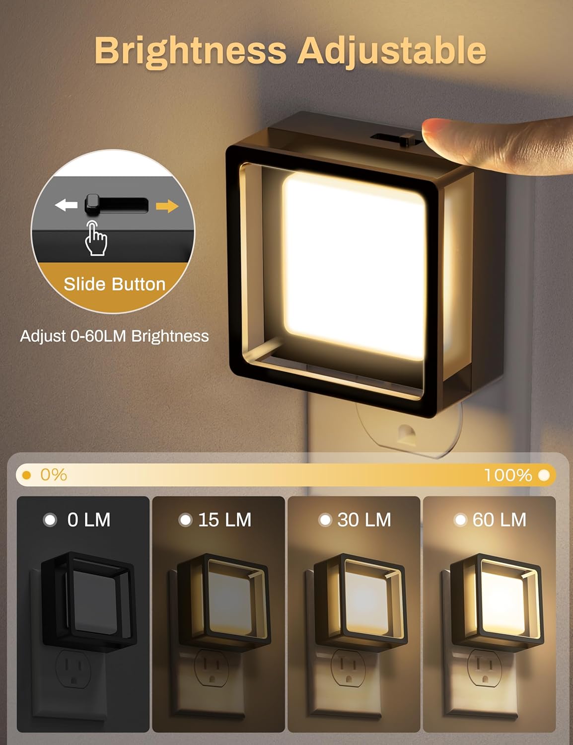 LED Night Light [2 Pack] with Dusk-to-Dawn Sensor, Dimmable, Adjustable Brightness