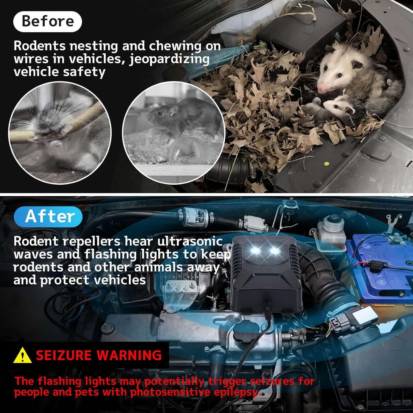 Rodent Repellent, Plug-in Mouse Repellent for Car, 2 Pack