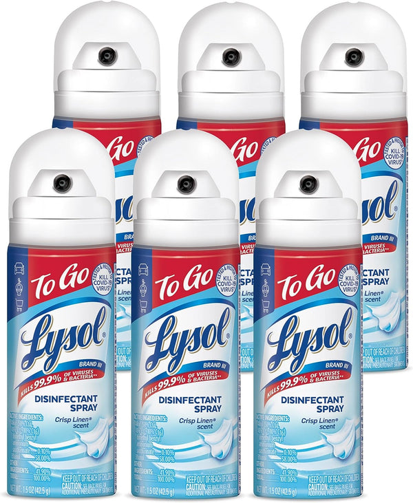 Lysol Disinfectant Spray - `To Go` - Crisp Linen, 1.5 Oz (Pack of 6)