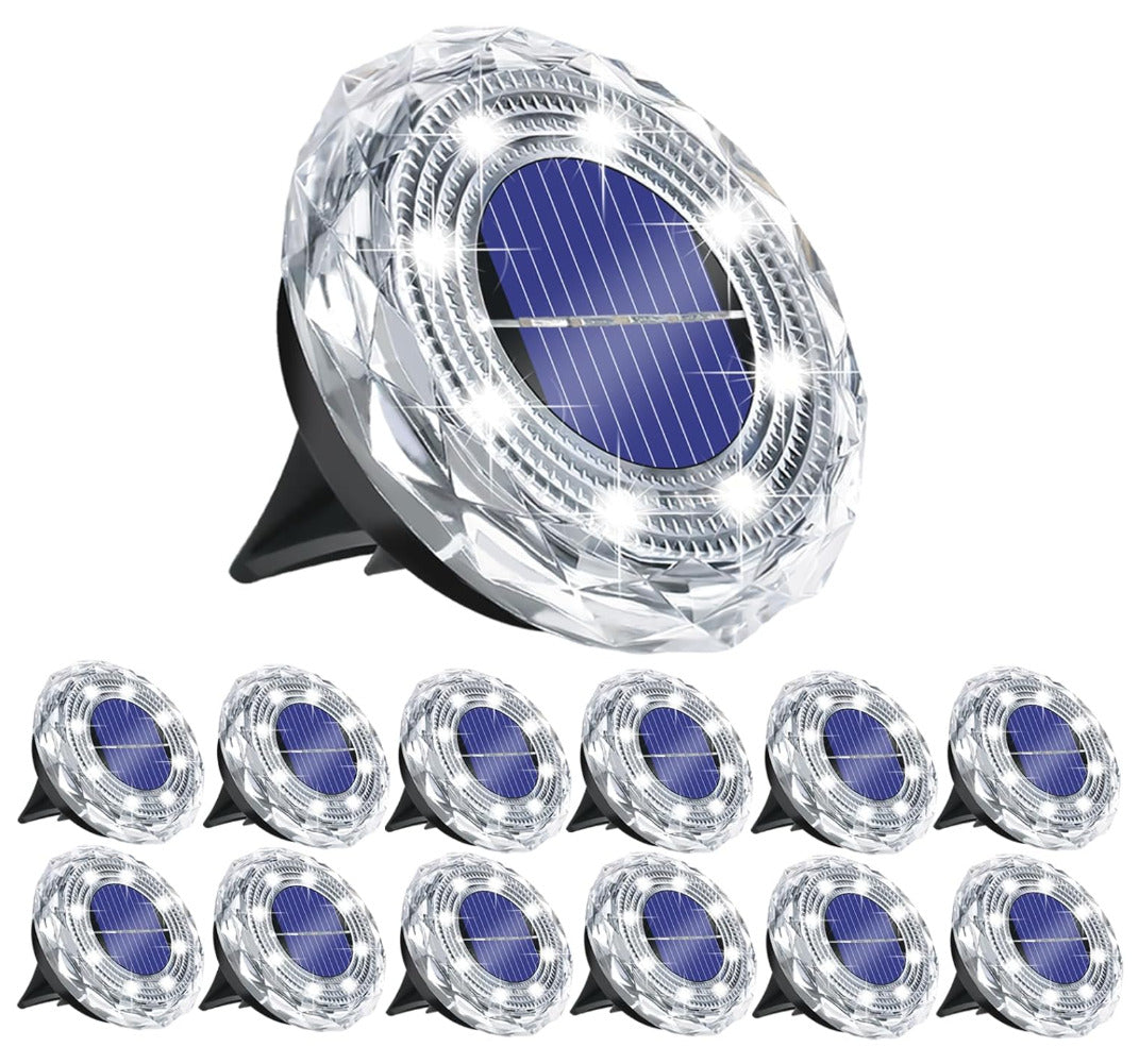 12 Pack Solar Ground Light Outdoor Cool White