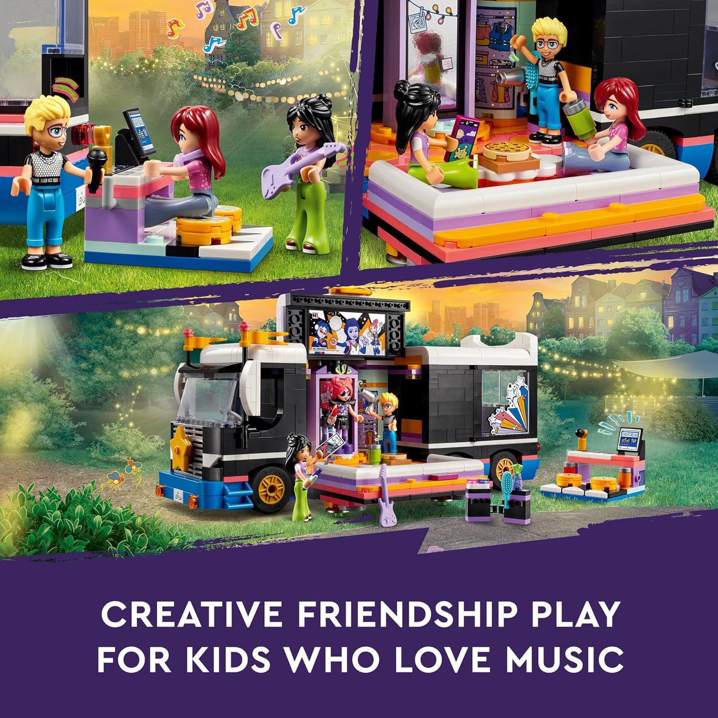 LEGO Friends Pop Star Tourbus Vehicle Building Kit, Social-Emotional Toys with Bus and 4 Dolls, Gift for Kids, Girls and Boys 8 Years and Up 42619