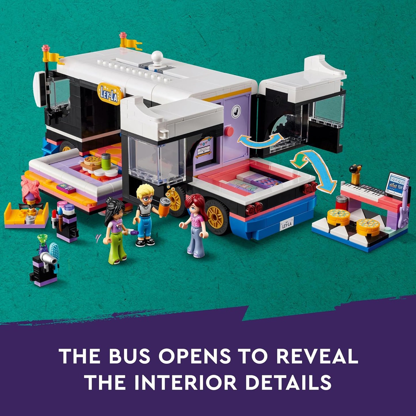 LEGO Friends Pop Star Tourbus Vehicle Building Kit, Social-Emotional Toys with Bus and 4 Dolls, Gift for Kids, Girls and Boys 8 Years and Up 42619