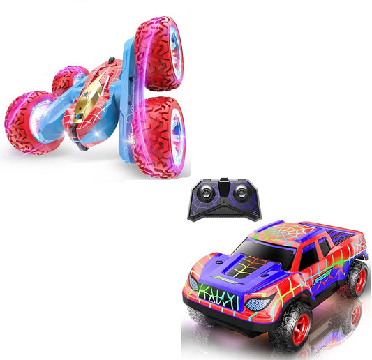 2-Pack Remote Control Vehicles – Red Spider Pick-Up Truck & VRG 4WD Stunt Car