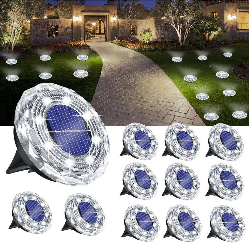 12 Pack Solar Ground Light Outdoor Cool White