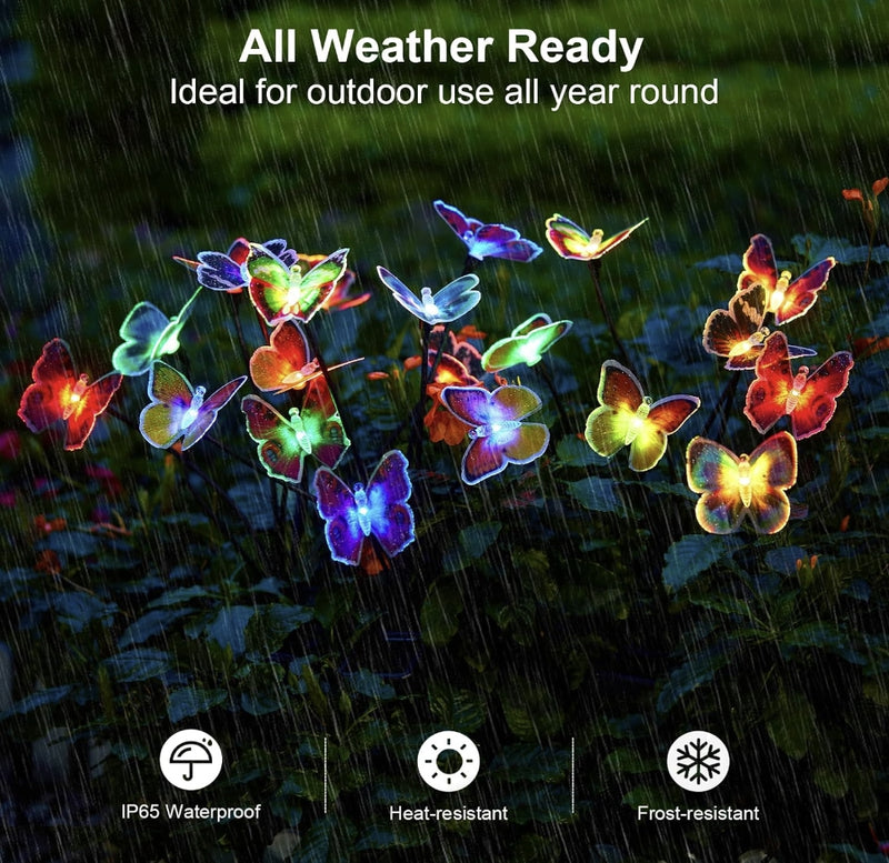 2 Pack Lifelike Swaying Butterfly Solar Lights for Outside