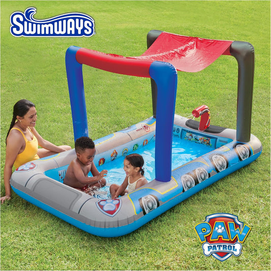 SwimWays Paw Patrol Deluxe Inflatable Pool, Above Ground Pool with Canopy and Fast Inflation for Kids Aged 3 & Up