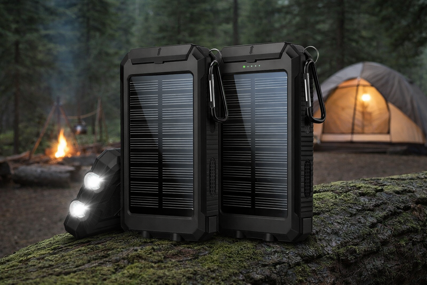 2‑Pack 10,000mAh Solar Charger  Dual USB + Type‑C/Micro USB Inputs