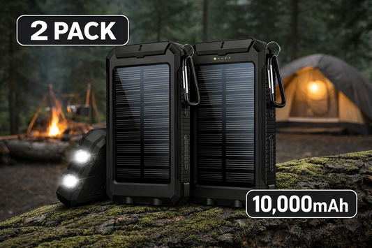 2‑Pack 10,000mAh Solar Charger  Dual USB + Type‑C/Micro USB Inputs