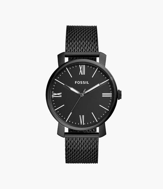 Fossil Rhett Three-Hand Black Stainless Steel Watch