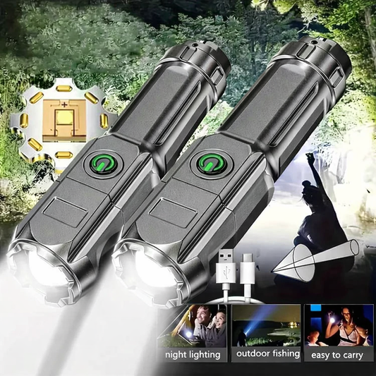 2 Pack Flashlight High Power Telescopic Zoom LED Rechargeable Torch