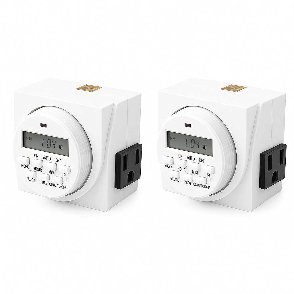 2 Pack UltraGrow 120V Digital Programmable 7-Day Timer Double 3-Prong Outlet Plug LCD