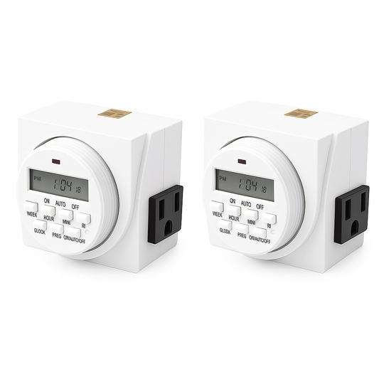 2 Pack UltraGrow 120V Digital Programmable 7-Day Timer Double 3-Prong Outlet Plug LCD
