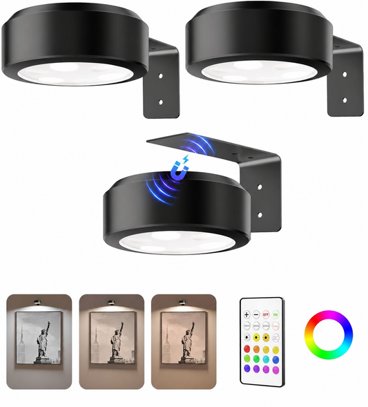 3 Pack Indoor LED Light | Magnetic Tool-Free Installation | Stepless Dimming & Battery Operated